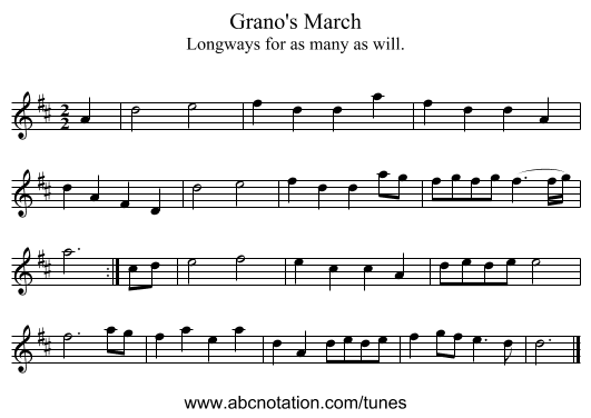 Grano's March - staff notation