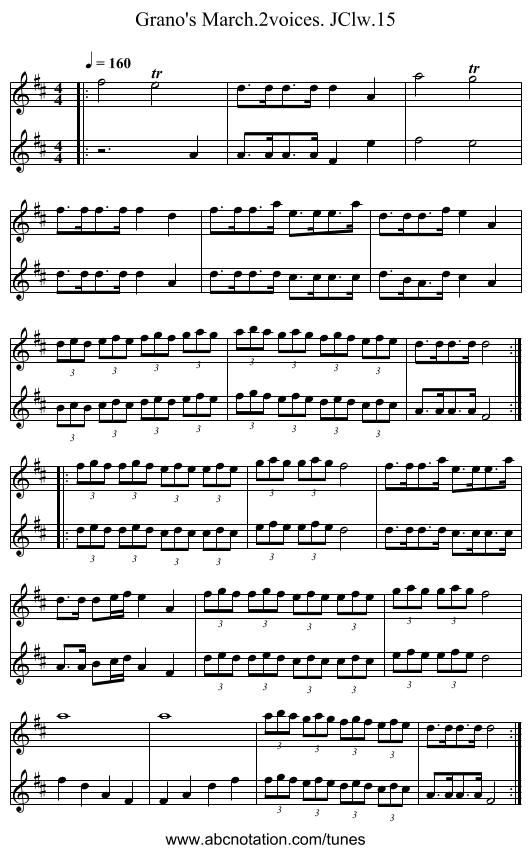 Grano's March.2voices. JClw.15 - staff notation