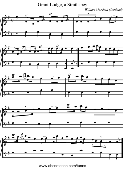 Grant Lodge, a Strathspey - staff notation