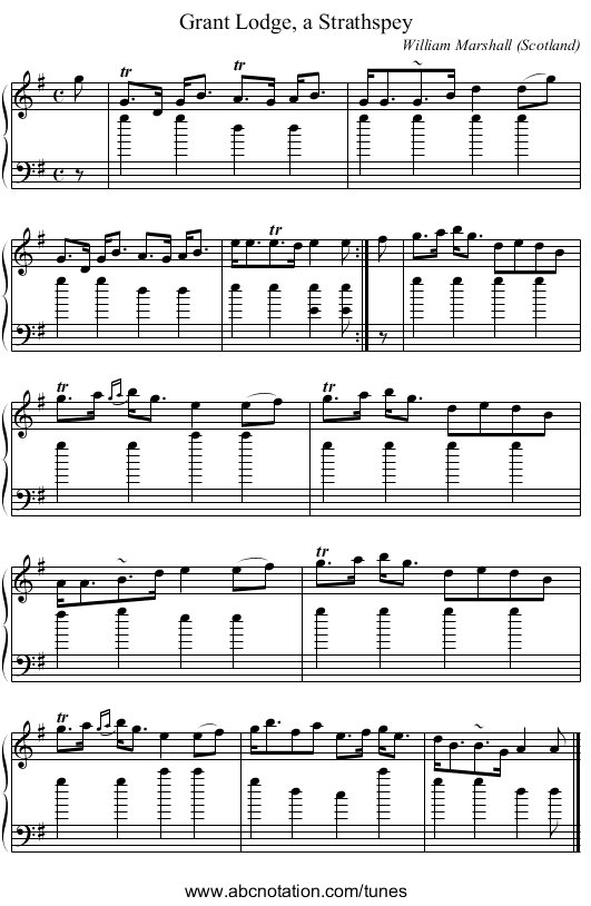 Grant Lodge, a Strathspey - staff notation