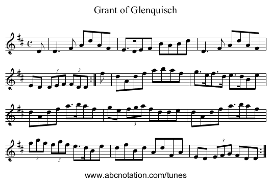Grant of Glenquisch - staff notation