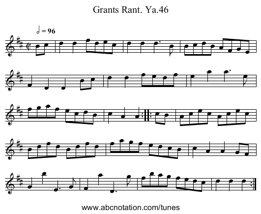 Grants Rant. Ya.46 - staff notation