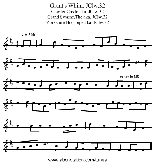 Grant's Whim. JClw.32 - staff notation