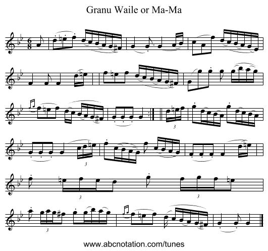 Granu Waile or Ma-Ma - staff notation