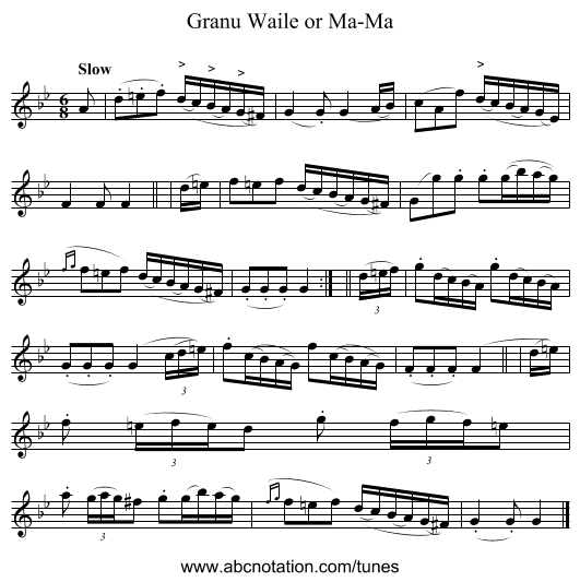Granu Waile or Ma-Ma - staff notation
