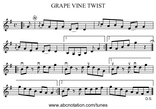 GRAPE VINE TWIST - staff notation