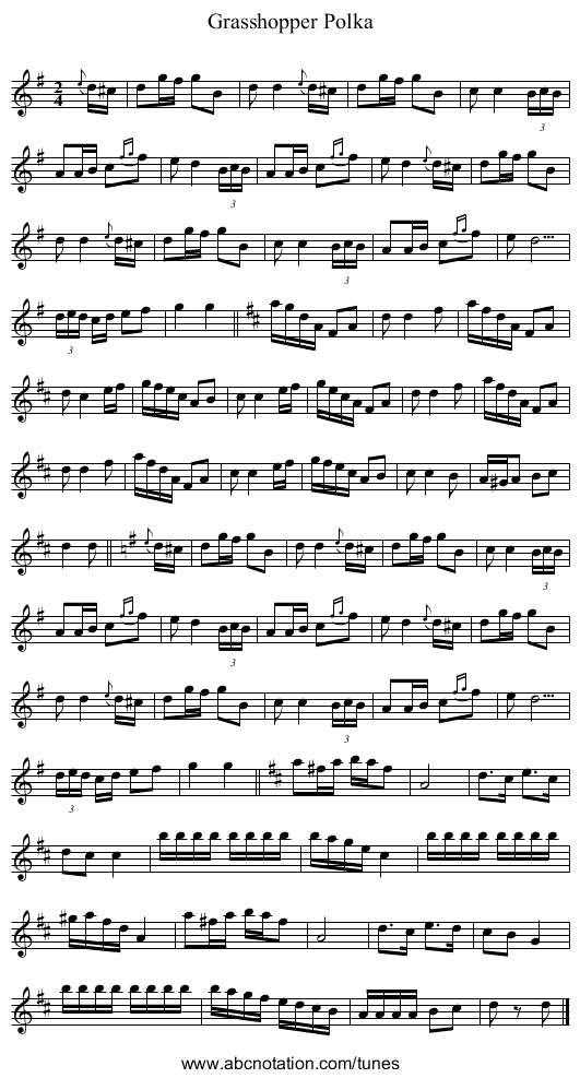 Grasshopper Polka - staff notation
