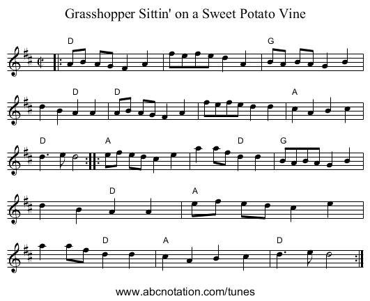 Grasshopper Sittin' on a Sweet Potato Vine - staff notation