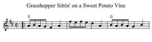 Grasshopper Sittin' on a Sweet Potato Vine - staff notation