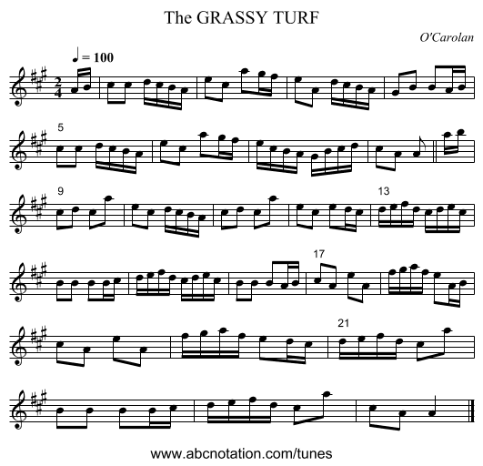 GRASSY TURF, The - staff notation
