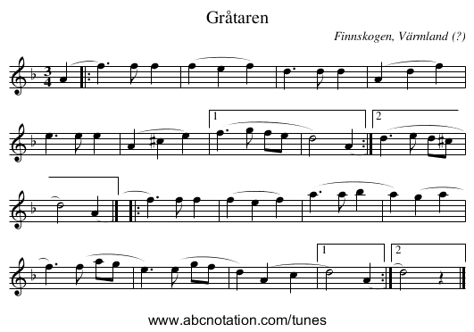Gråtaren - staff notation