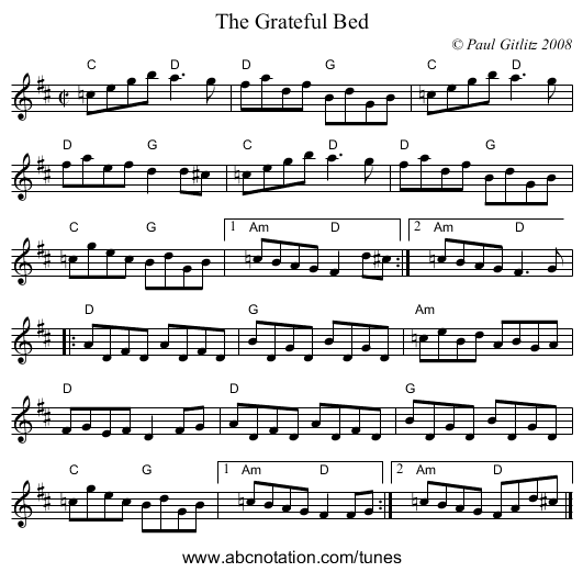 Grateful Bed, The - staff notation