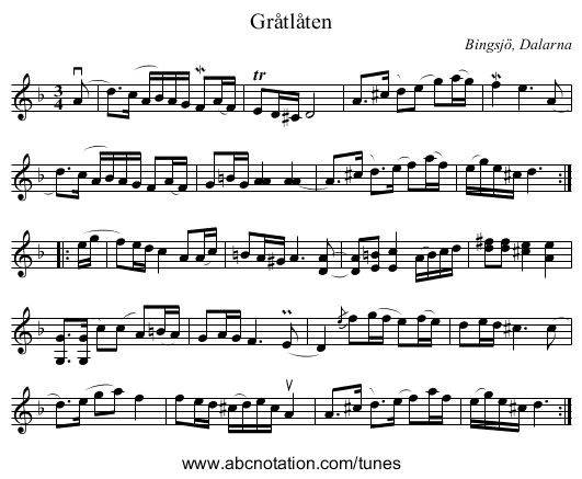 Gråtlåten - staff notation