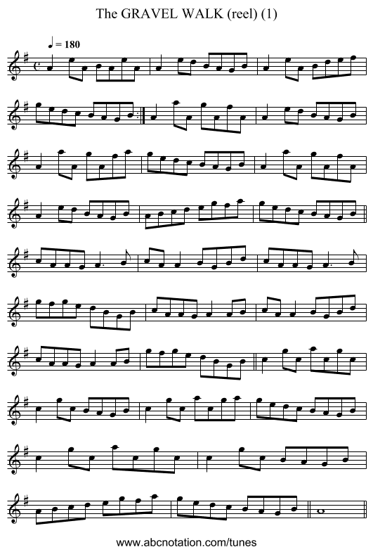 GRAVEL WALK (reel) (1), The - staff notation