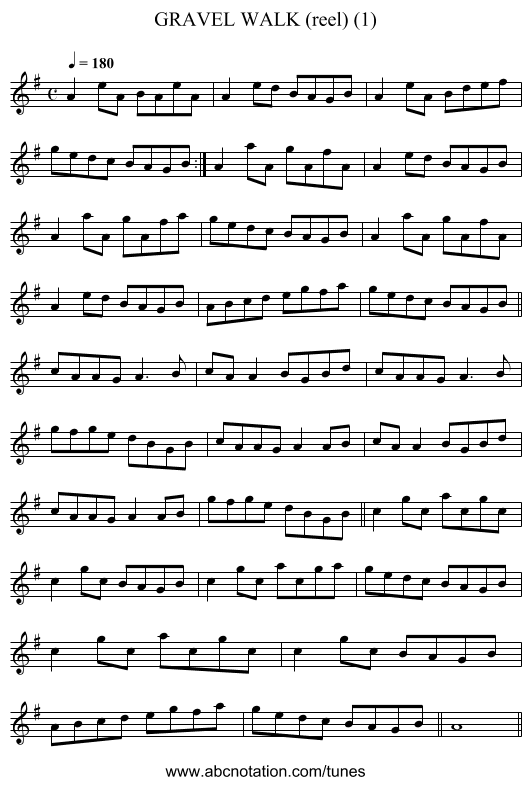 GRAVEL WALK (reel) (1) - staff notation