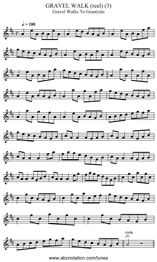 GRAVEL WALK (reel) (3) - staff notation