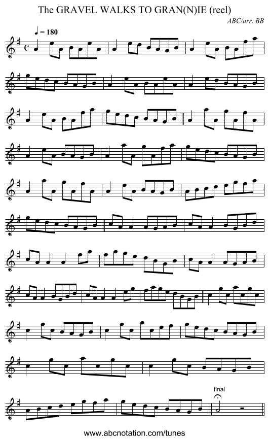 GRAVEL WALKS TO GRAN(N)IE (reel), The - staff notation