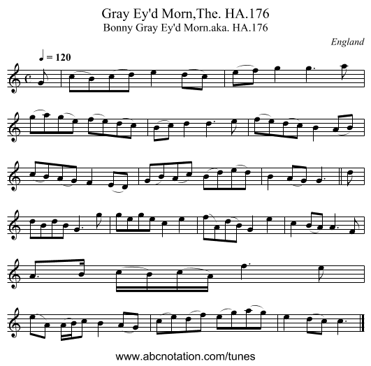 Gray Ey'd Morn,The. HA.176 - staff notation