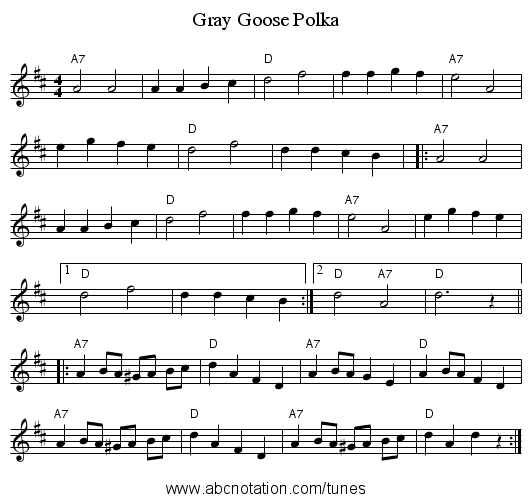 Gray Goose Polka - staff notation