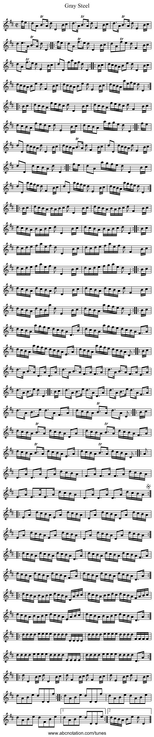 Gray Steel - staff notation