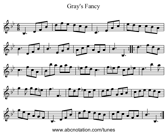 Gray's Fancy - staff notation