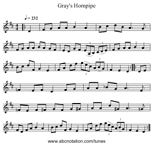 Gray's Hornpipe - staff notation