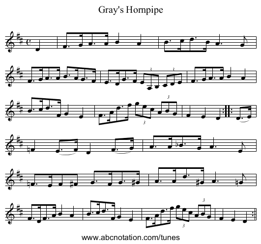 Gray's Hornpipe - staff notation