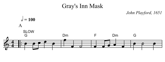 Gray's Inn Mask - staff notation