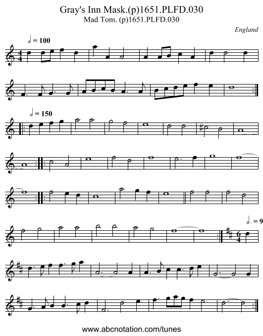 Gray's Inn Mask.(p)1651.PLFD.030 - staff notation