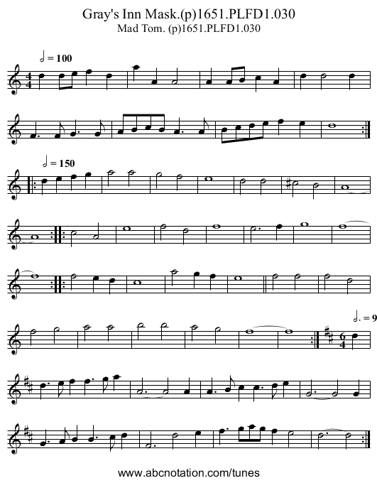 Gray's Inn Mask.(p)1651.PLFD1.030 - staff notation