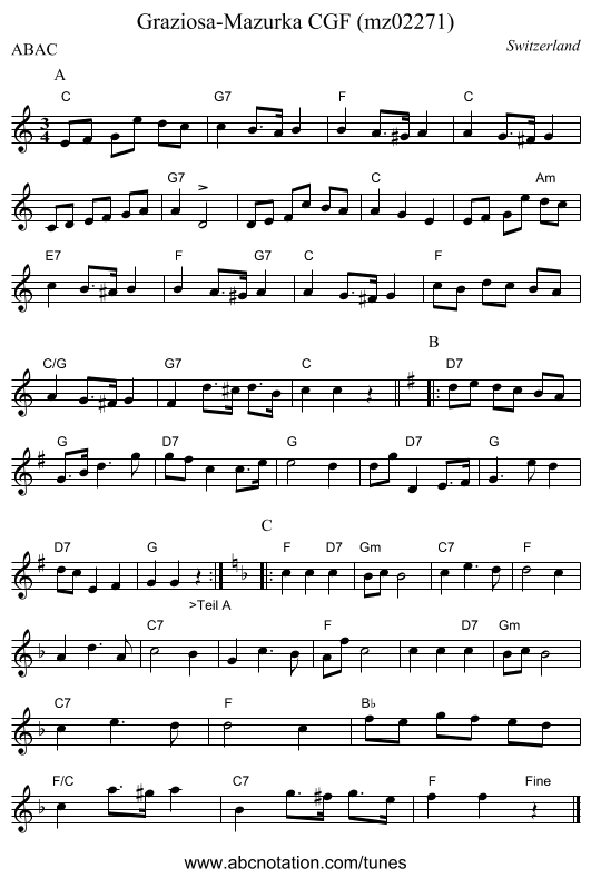 Graziosa-Mazurka CGF (mz02271) - staff notation