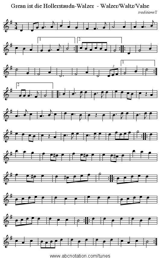 Grean ist die Hollerstaudn-Walzer  - Walzer/Waltz/Valse - staff notation