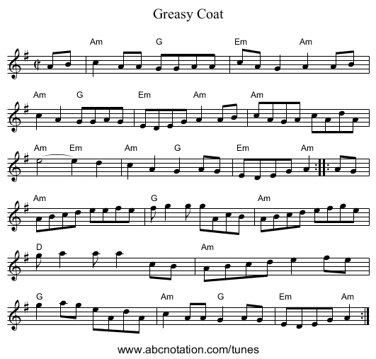 Greasy Coat - staff notation