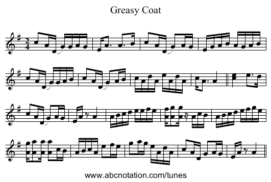Greasy Coat - staff notation