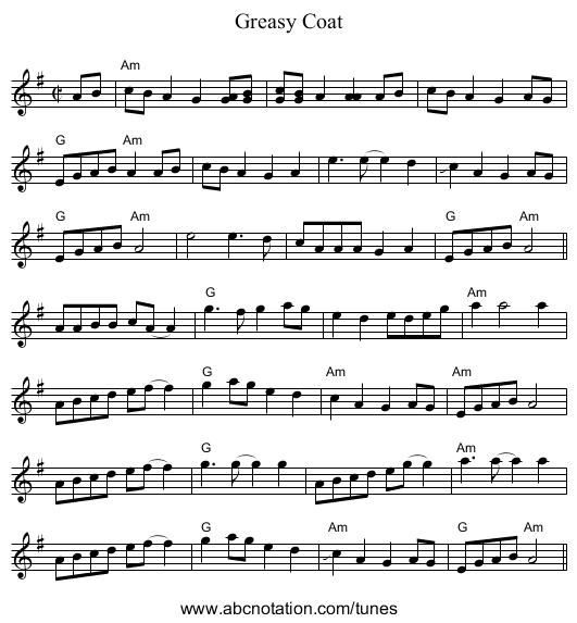 Greasy Coat - staff notation