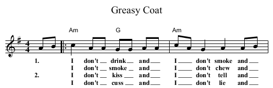 Greasy Coat - staff notation