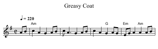 Greasy Coat - staff notation