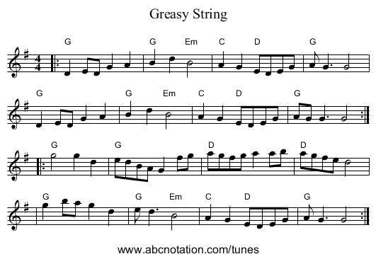 Greasy String - staff notation
