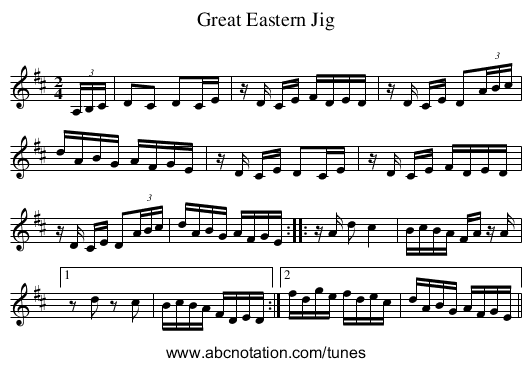 Great Eastern Jig - staff notation