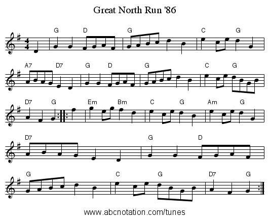 Great North Run '86 - staff notation