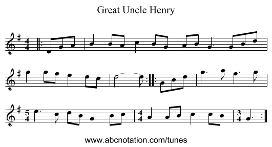 Great Uncle Henry - staff notation