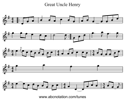 Great Uncle Henry - staff notation