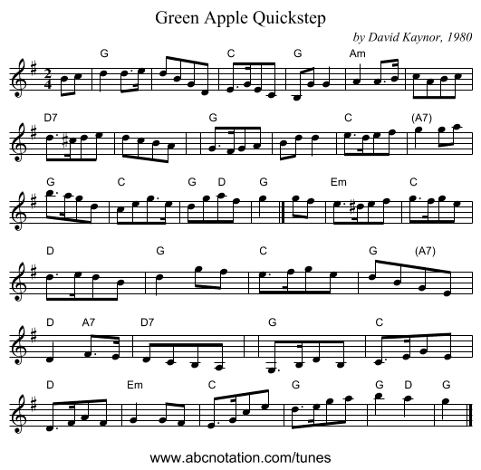 Green Apple Quickstep - staff notation