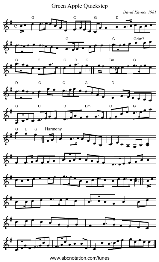 Green Apple Quickstep - staff notation