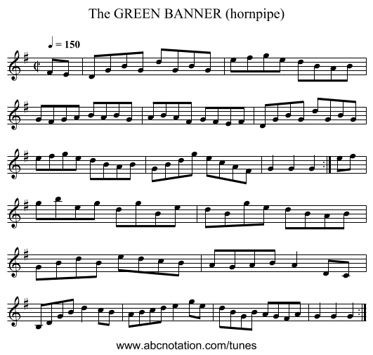 GREEN BANNER (hornpipe), The - staff notation