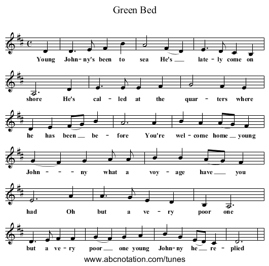 Green Bed - staff notation