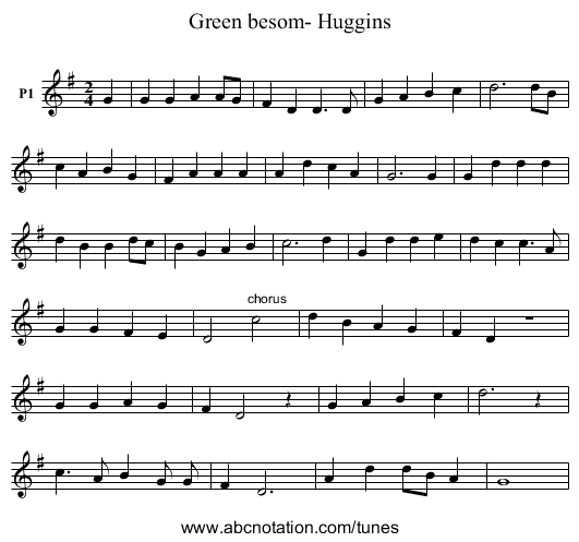 Green besom- Huggins - staff notation