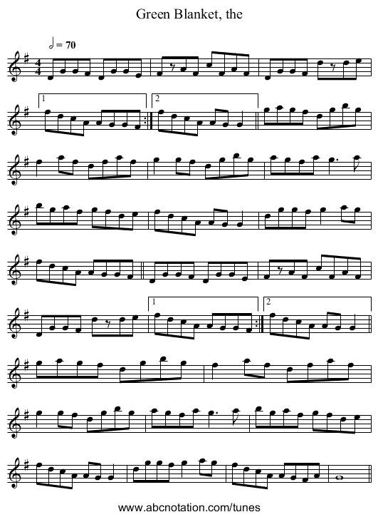 Green Blanket, the - staff notation