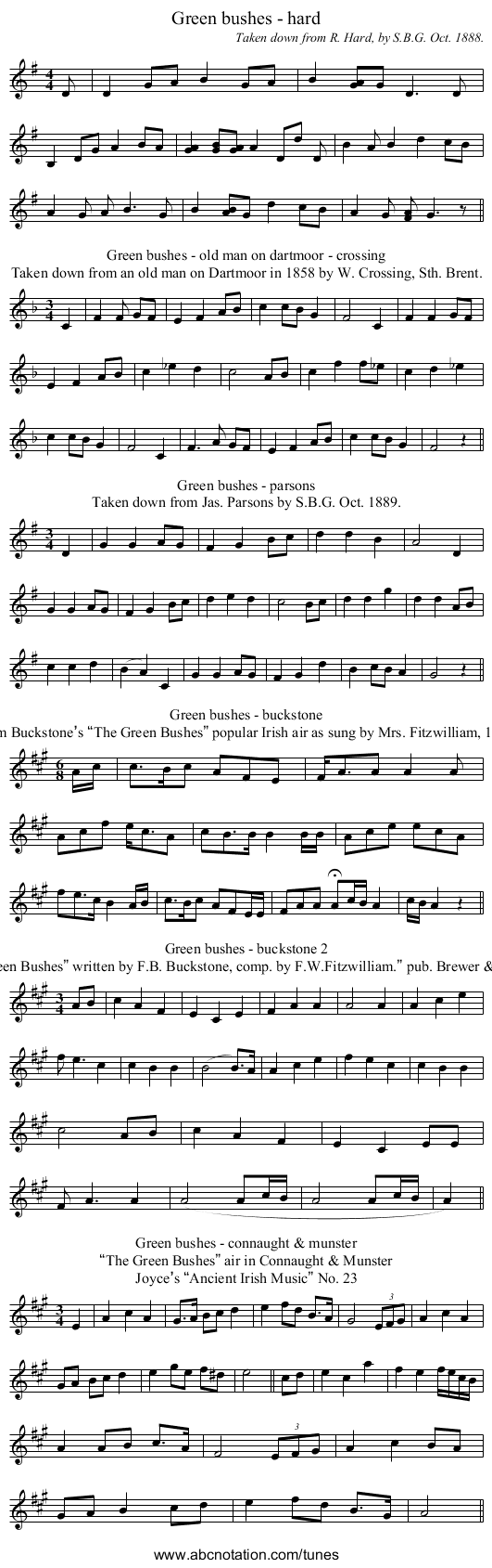 Green bushes - hard - staff notation