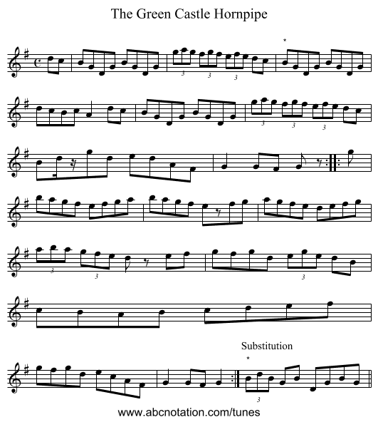 Green Castle Hornpipe, The - staff notation